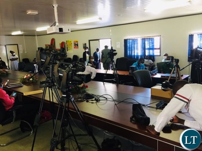 Journalists from media houses waiting for the coverage of the Coranavirus Briefing
