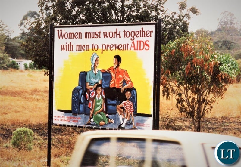 AIDS – A sign about HIV/AIDS prevention near the present day Manda Mall on the Great East Road in Lusaka in 1993.