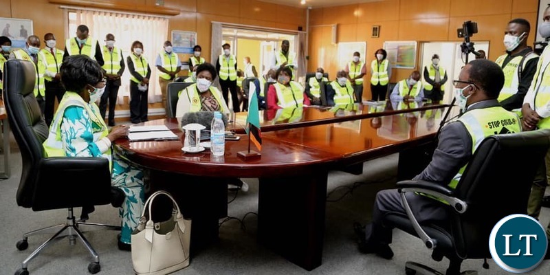 Vice President Mrs. Inonge Wina during the meeting with the Ministry of Health and the Disaster Management and Mitigation Unit
