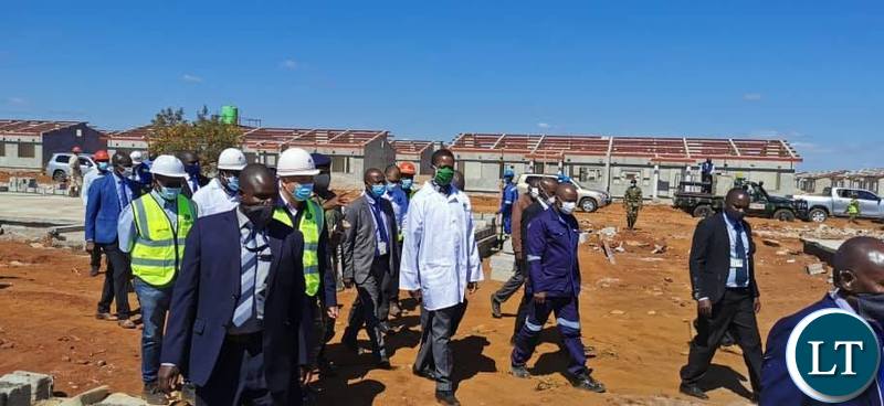 President Edgar Lungu inspecting works at the New Buffalo Park Baracks in Lusaka.