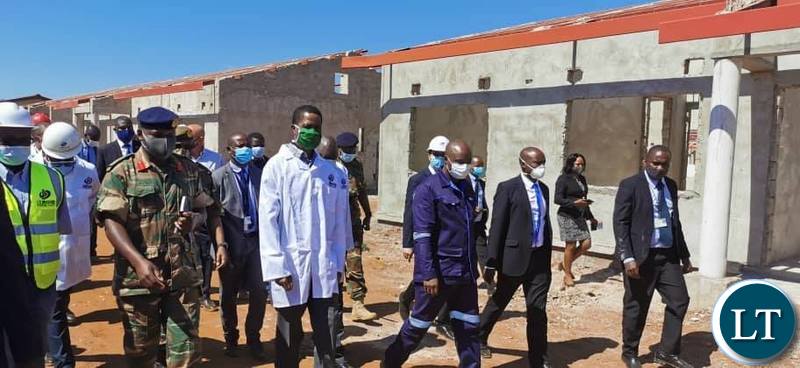 President Edgar Lungu inspecting works at the New Buffalo Park Baracks in Lusaka.