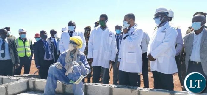 President Edgar Lungu inspecting works at the New Buffalo Park Baracks in Lusaka.
