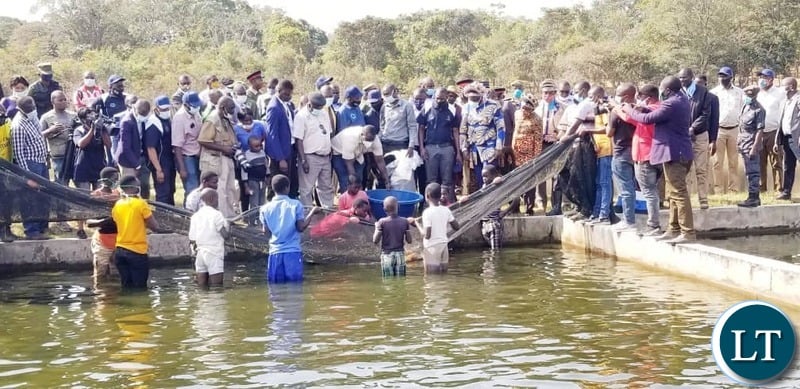 President Edgar Chagwa Lungu tours Aquaculture Field Day in Chief Kanyama's area in Mwinilunga District, North Western Province on Saturday, May 30, 2020.