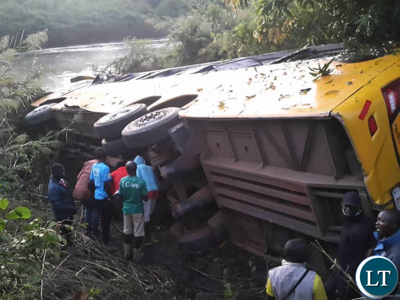 A Power Tools Bus coming from Chavuma to Lusaka carrying 19 passengers on the Banks of the River at Mundanya Bridge in Manyinga District of North Western Province.