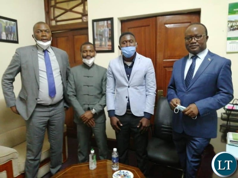Lusaka Province Minister Bowman Lusambo and Bflow with the Presidential Press Aide Mr Isaac Chipampe and the Political Advisor Mr Chris Zumani Zimba