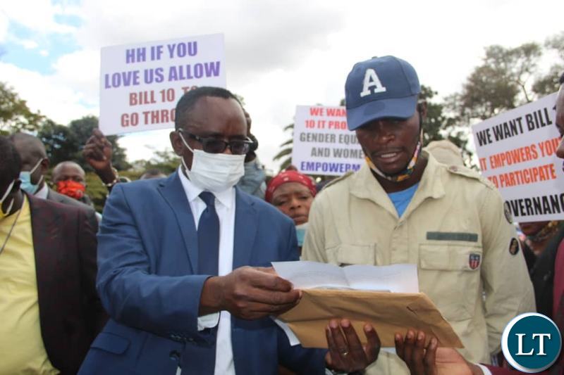 Bwana Mkubwa Member of Parliament Dr. Jonas Chanda who receiving the petition on behalf of the Speaker