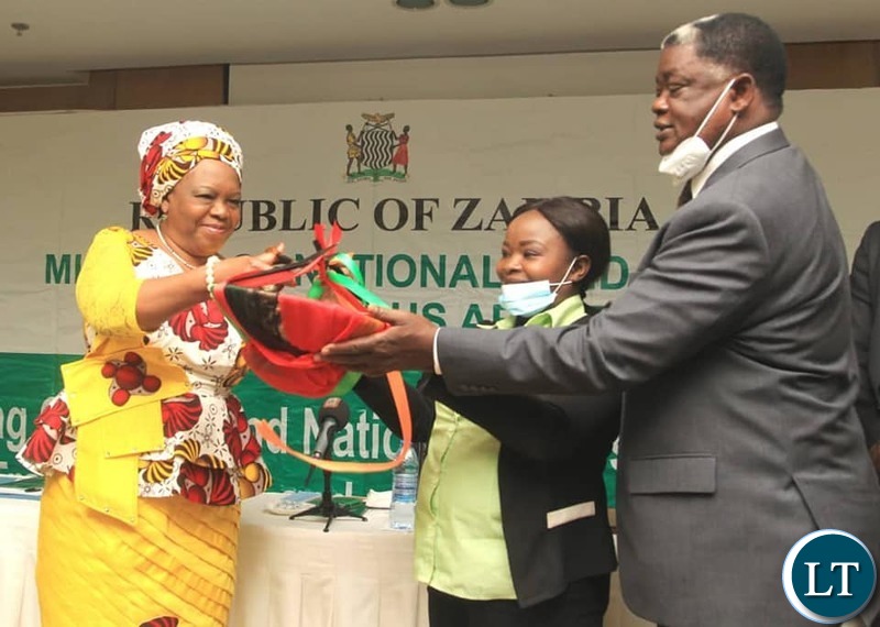 Minister of National Guidance and Religious affairs Hon. Rev. Mrs Godfridah Sumaili with her Permanent Secretary during the launch of the National Guidance and Religious Affairs policy,