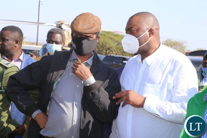 President Edgar Lungu and Lusaka Province Minister Bowman Lusambo in Chirundu on Saturday.