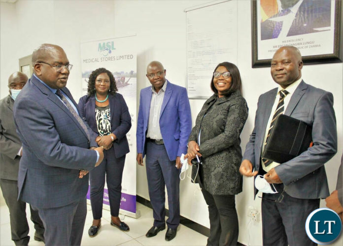 Health Minister Dr Chitalu Chilufya meets the Medical Stores Limited Board last Friday after the new Board was inaugurated.