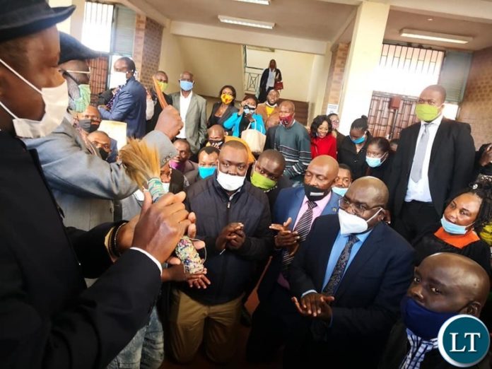 Chief Mabumba of the Ushi people of Mansa district in Luapula Province, Chief Kalasa Mukoso of the Nakabende people of Samfya District, Chief Lukangaba, Chief Kalaba, and Chief Mabenge at the Court Apperance of Dr Chitalu Chilufya to pronounce a blessing on him