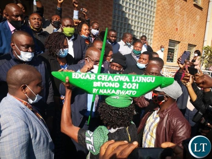 Health Minister Dr. Chitalu Chilufya at the Court with PF supporters from Luapula Province