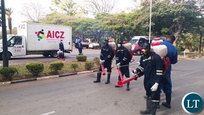 Association of Indian Community in Zambia (AICZ) disinfecting Parliament building following an increase in positive Covid-19
