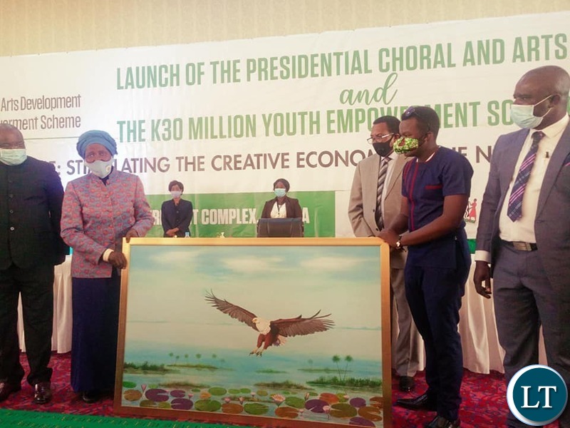 The Vice President Inonge Wina and Senior Government officials at the launched of the K 30 Million Presidential Youth Empowerment Fund Scheme  