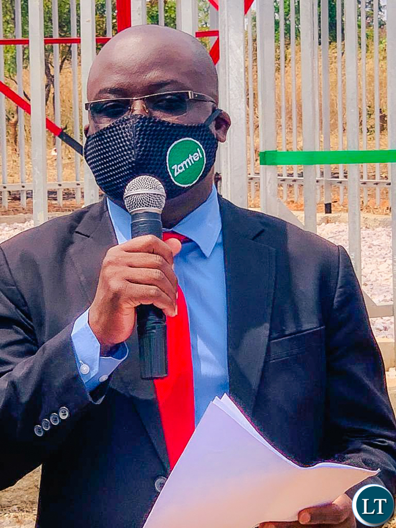 Zamtel CEO Sydney Mupeta delivering his remarks at the launch of a Zamtel network tower at Baselio Moseni in Lunte District