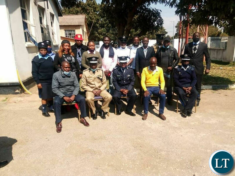 The Deputy Inspector of Police Mr Bonnie Kapeso with a delegation from the United Party for National Development led by its Deputy National Youth Chairman Gilbert Liswaniso