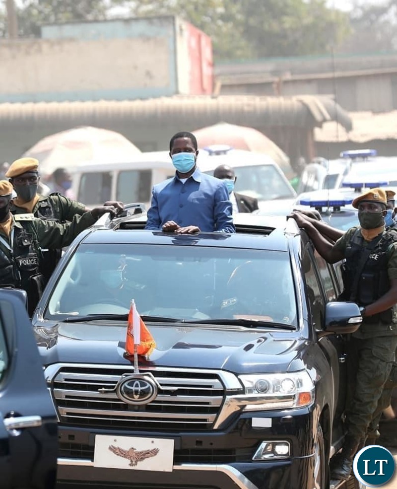 President EDGAR LUNGU when he made his way to Chifubu Market where he inspected developmental works on Sunday, August 16, 2020