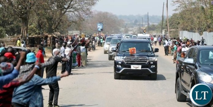 President EDGAR LUNGU when he made his way to Chifubu Market where he inspected developmental works on Sunday, August 16, 2020