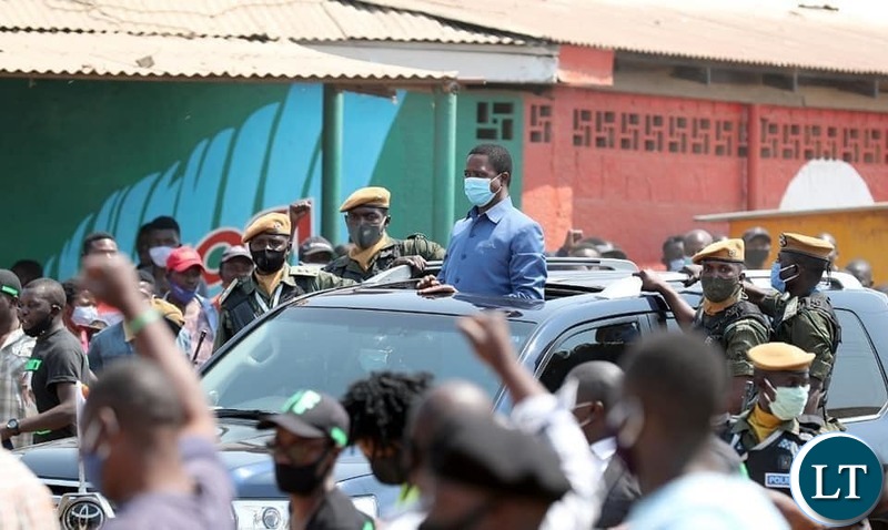 President EDGAR LUNGU when he made his way to Chifubu Market where he inspected developmental works on Sunday, August 16, 2020