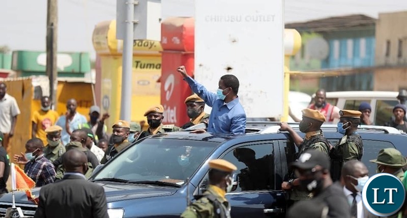 President EDGAR LUNGU when he made his way to Chifubu Market where he inspected developmental works on Sunday, August 16, 2020