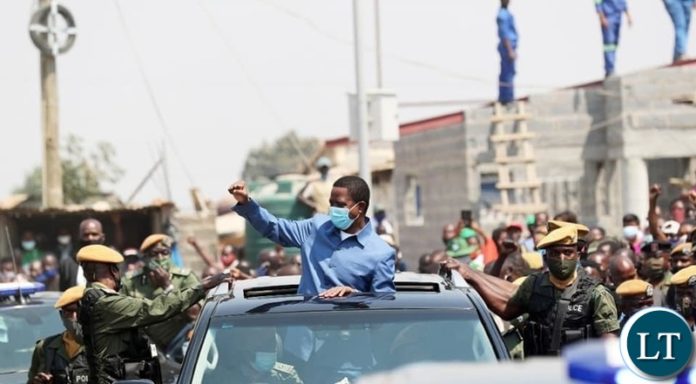 President EDGAR LUNGU when he made his way to Chifubu Market where he inspected developmental works on Sunday, August 16, 2020