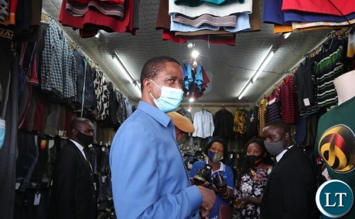 President Lungu at the Chifubu Market stands