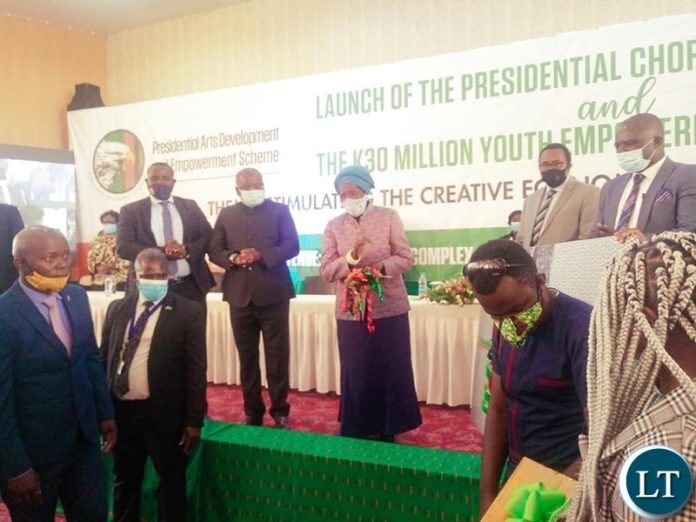 The Vice President Inonge Wina and Senior Government officials at the launched of the K 30 Million Presidential Youth Empowerment Fund Scheme