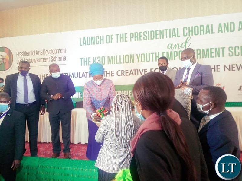 The Vice President Inonge Wina and Senior Government officials at the launched of the K 30 Million Presidential Youth Empowerment Fund Scheme  
