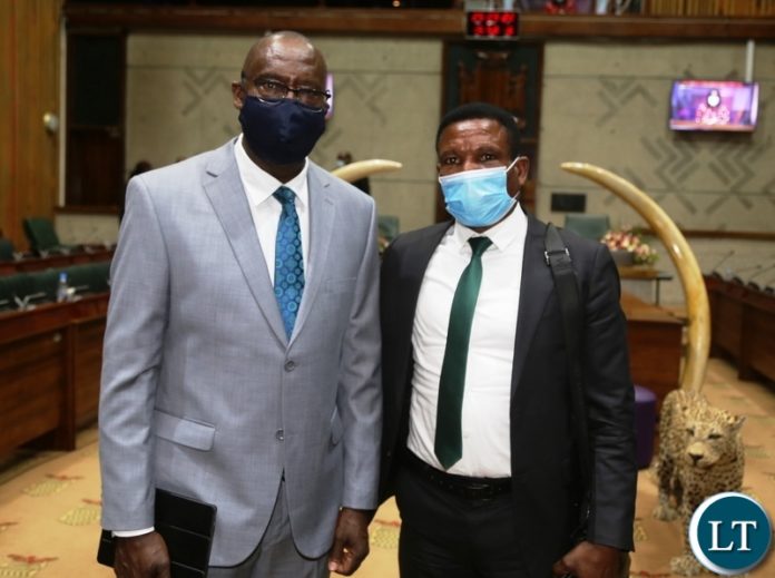Finance Minister Dr Bwalya Ngandu pose for the picture with Agriculture Minister, Micheal Katambo after presentation of 2021 national budget Finance Minister Dr Bwalya Ngandu pose for the picture with Agriculture Minister, Micheal Katambo after presentation of 2021 national budget