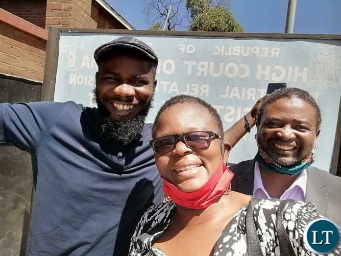 Laura Miti, Pilato and Bornwell Mwewa at Livingstone Magistrate Court after acquital