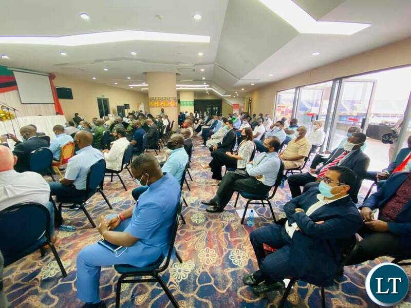 President Lungu meeting the business community in Ndola at a event organised by the Ndola District Chamber of Commerce and Industries held at Levey Mwanawasa stadium hall.