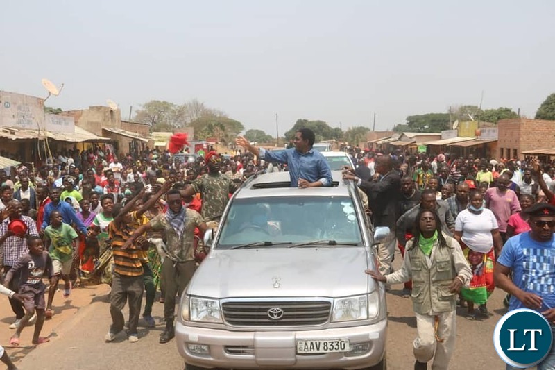 HH in Luapula Province on  his way  to Mwansabombwe, to drum up support for the party's  parliamentary by-election candidate Sunday Maluba.