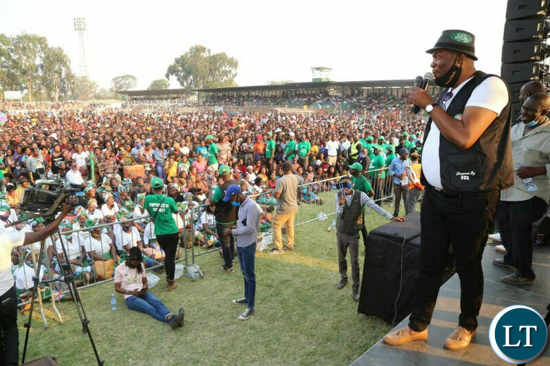 PF Copperbelt Mobilisation Committee Chairman Bowman Lusambo addressing a rally at Shinde Stadium on Saturday.