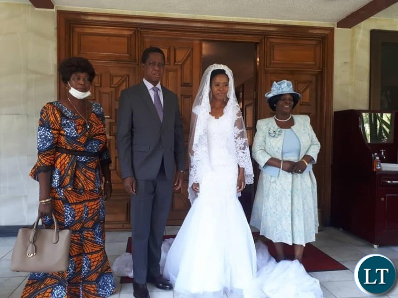 President Edgar  Lungu and Mrs Esther Lungu prepare to give out their daughter's hand in marriage to  Patrick Mwansa at this afternoon' Wedding Ceremony