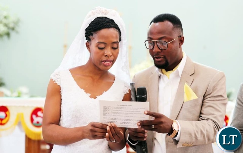 The New Couple Tasila and Patrick Mwansa during the Wedding ceremony 
