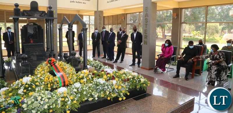 President Edgar Lungu with First Lady Esther Lungu and Former First Lady Christine Kaseba during the Sata memorial service at Embassy park. Wednesday, October 28, 2020.Picture By ROYD SIBAJENE/ZANIS