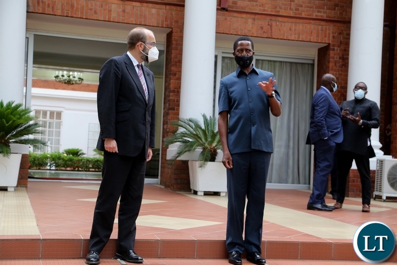 President Edgar Lungu talks to United Kingdom Minister for Africa James Duddridge