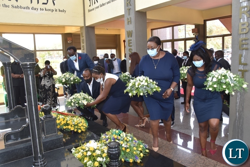 Children of the Late President Sata laying wreaths at the tomb during the Sata memorial service at Embassy park. Wednesday, October 28, 2020.Picture By ROYD SIBAJENE/ZANIS