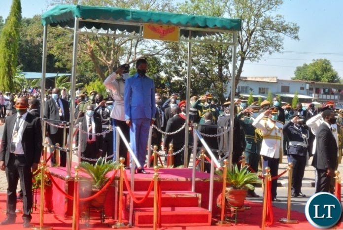President Edgar Lungu during the laying of wreaths at Freedom Statue in Lusaka