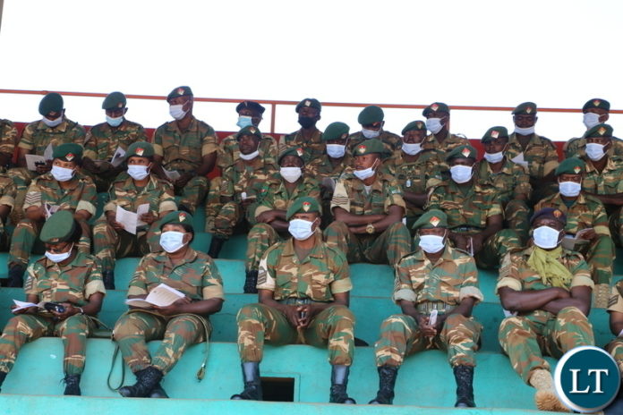 -Zambia Army personal following the proceeding during the National day of prayer Clergy men following the proceedings during the National day of prayer theme: Zambia seeks God's intervation for sustained national unity, peace and prosperity in Chipata October 18, 2020. Picture by ROYD SIBAJENE/ZANIS