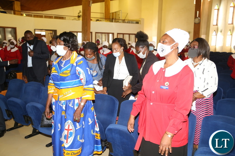 Vice President Inonge Wina and UCZ church convinal Beatrice Mwila during the thanks giving church service at St Andrews Church. October 27, 2020. Picture by ROYD SIBAJENE/ZANIS