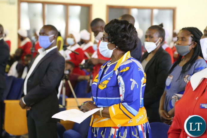 Vice President Inonge Wina and UCZ church convinal Beatrice Mwila during the thanks giving church service at St Andrews Church. October 27, 2020. Picture by ROYD SIBAJENE/ZANIS Vice President Inonge Wina and UCZ church convinal Beatrice Mwila during the thanks giving church service at St Andrews Church. October 27, 2020. Picture by ROYD SIBAJENE/ZANIS