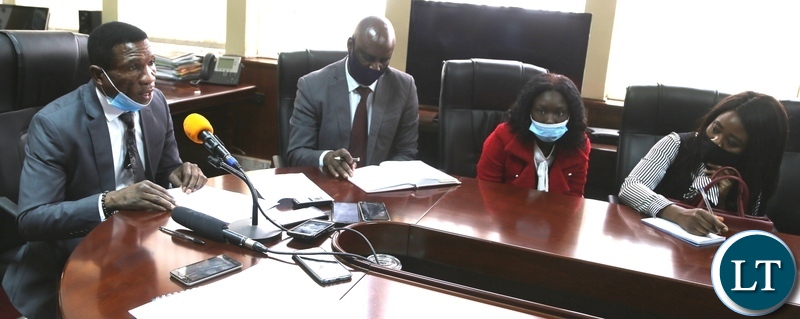 Agriculture Minister, Micheal Katambo updates the media on the status of the African migratory locusts outbreak in Zambia