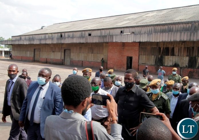 President Edgar Lungu when he toured the factory before addressing the former workers.