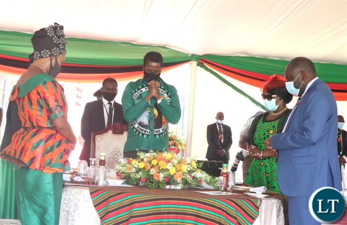 First Lady Esther Lungu with First Lady Esther Lungu, Defence Minister Davies Chama and PF Deputy Secretary General Mumbi Phiri at State House shortly after the Investiture Ceremony on the occasion of the 56th Independence anniversary commemoration on Saturday, October 24,2020-Pictures by THOMAS NSAMA First Lady Esther Lungu with First Lady Esther Lungu, Defence Minister Davies Chama and PF Deputy Secretary General Mumbi Phiri at State House shortly after the Investiture Ceremony on the occasion of the 56th Independence anniversary commemoration on Saturday, October 24,2020-Pictures by THOMAS NSAMA