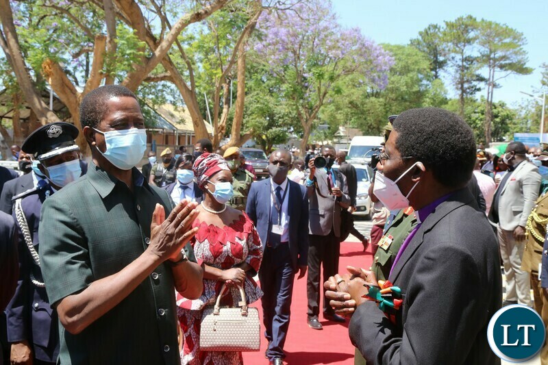 President Edgar Lungu speaks with Northmead Assembly of God Bishop Joshua Banda shortly after  National Day of Prayer, Fasting, Repentance and Reconciliation at Lusaka Showgrounds on Sunday, 18th October, 2020 -Pictures By THOMAS NSAMA/STATE HOUSE