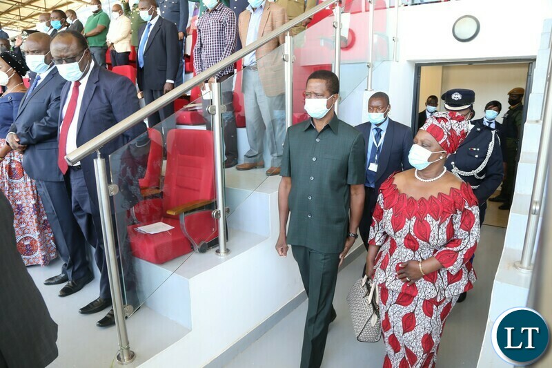 President Edgar Lungu with First Lady Esther arrives in the pavilion during the Commemoration of the National Day of Prayer,Fasting and reconciliation in the Show Grounds yesterday