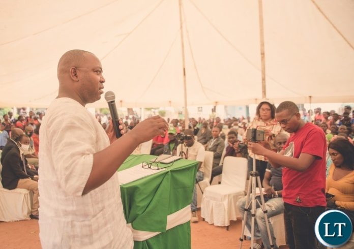 Transport and Communications Minister Mutotwe Kafwaya gesturing during the launch of the Mandula communications tower in Chasefu