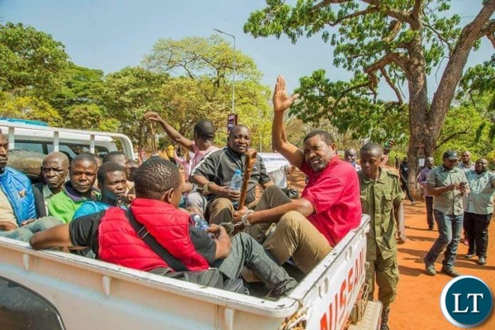 UPND Deputy Secretary General Patrick Mucheleka and three others arrive at the Kasama Magistrate Court from Milima state correctional facility UPND Deputy Secretary General Patrick Mucheleka and three others arrive at the Kasama Magistrate Court from Milima state correctional facility