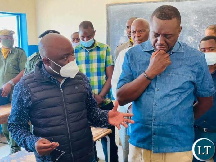 Home Affairs Minister Stephen Kampyongo and Mazabuka Central Member of Parliament Garry Nkombo inspecting NRCs issuance Home Affairs Minister Stephen Kampyongo and Mazabuka Central Member of Parliament Garry Nkombo inspecting NRCs issuance
