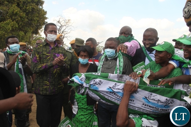 President Edgar Lungu arrives at Matipa school in Chilubi to drum up support for PF council chairperson candidate Rosemary Chimbini.